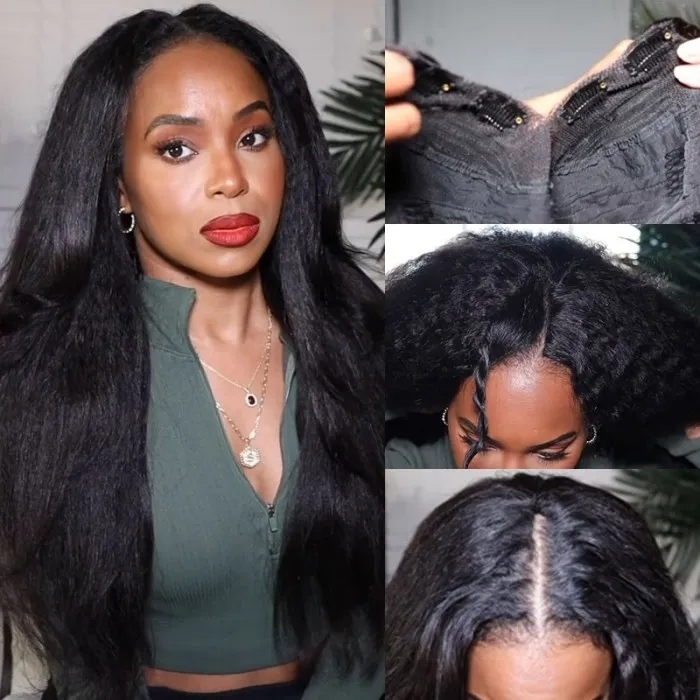 Beautyforever Glueless U Part and Upgrade V Part Lace Wig Human Hair Kinky Straight Black Wigs