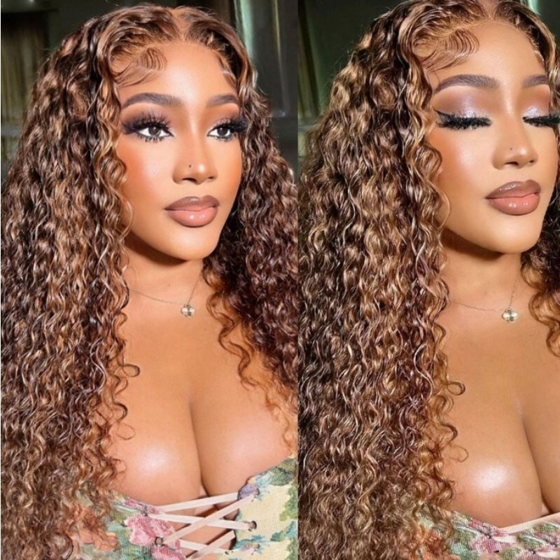 Brown Highlight Ombre Water Wave Wig