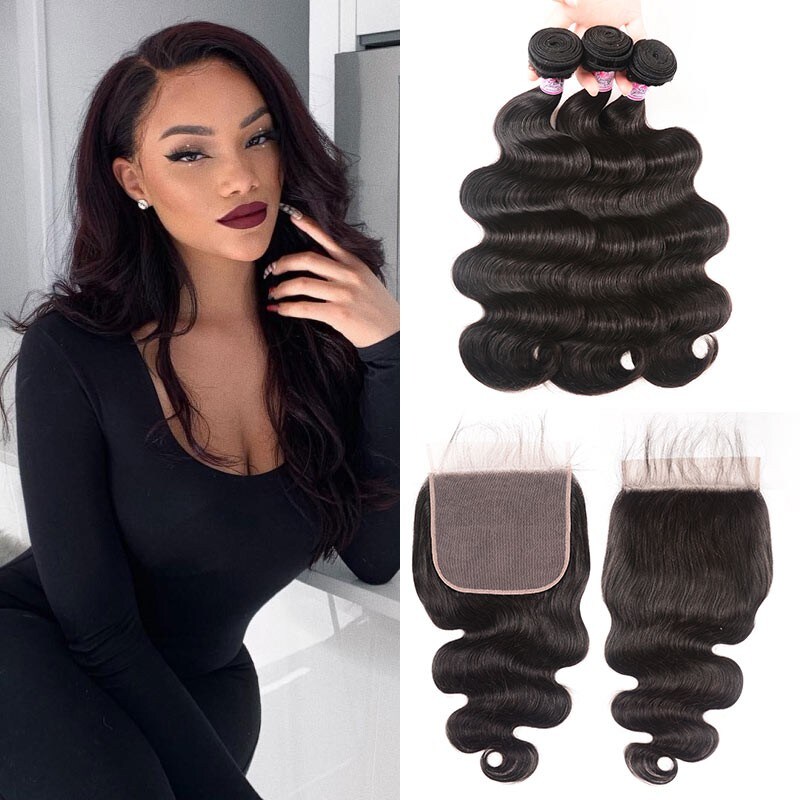 Body Wave Hair 3Bundles With 7*7 Lace Closure