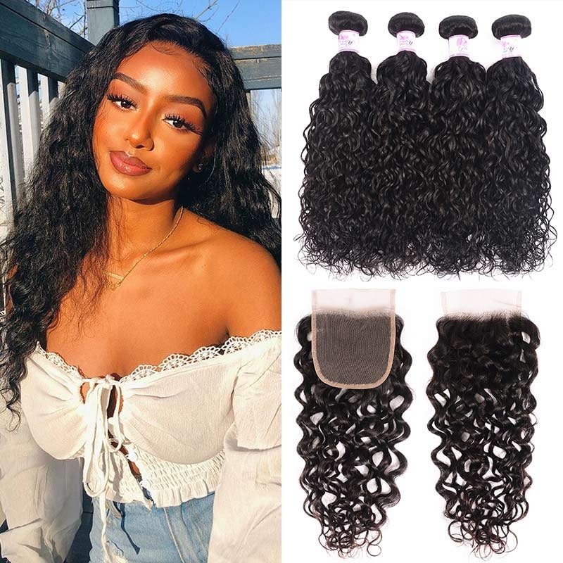 New Loose Water Wave Bundles With Lace Closure