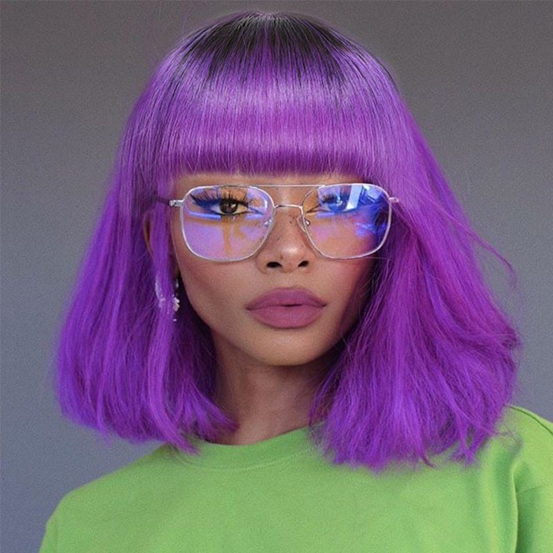 Ombre Purple Color Glueless Wigs