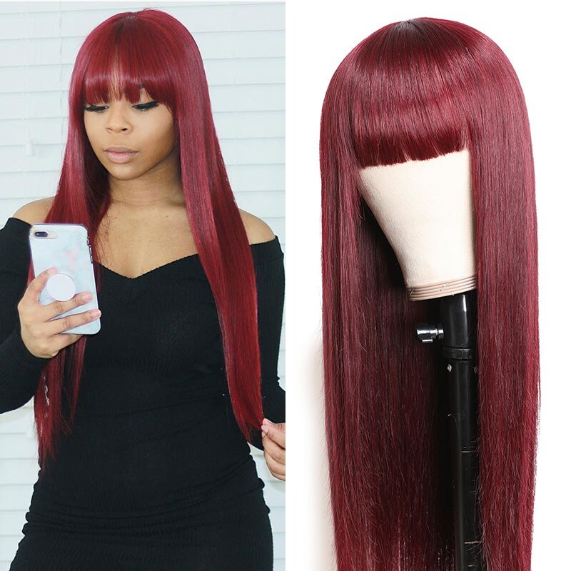 Glueless Non-Lace Human Hair Wigs With Bangs