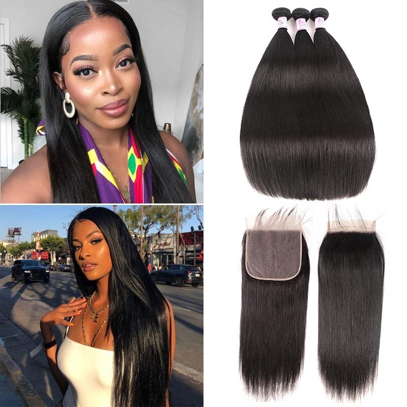 Straight 7*7 Lace Closure With 3Bundles