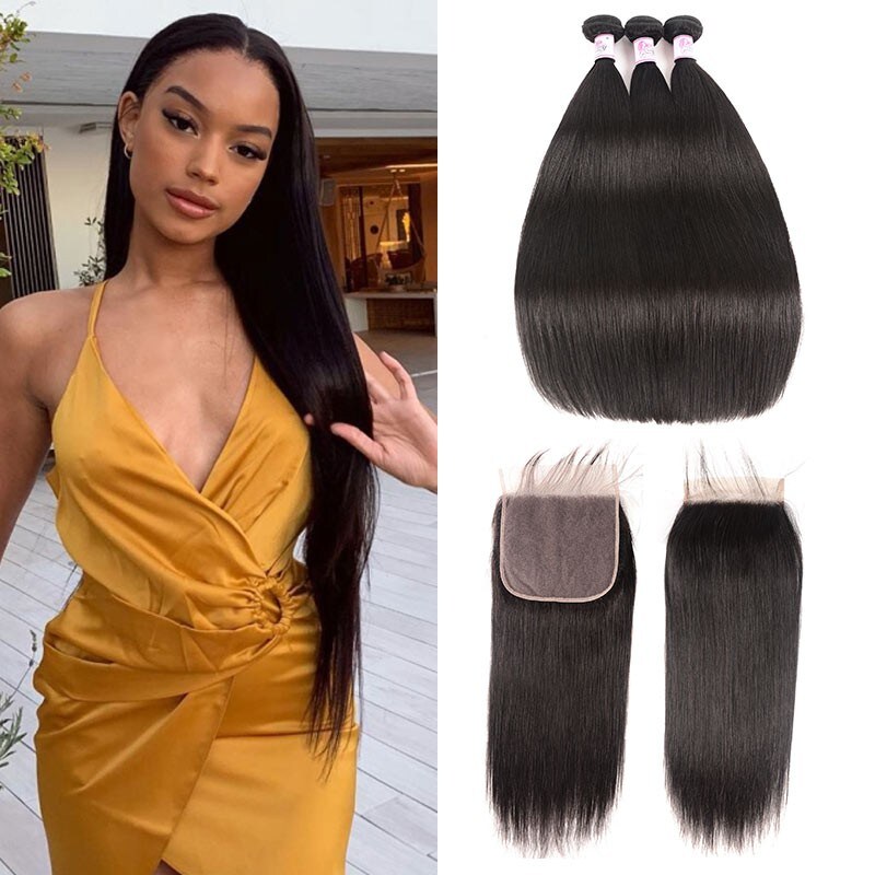 Straight Hair 3Bundles With 7x7 Lace Closure