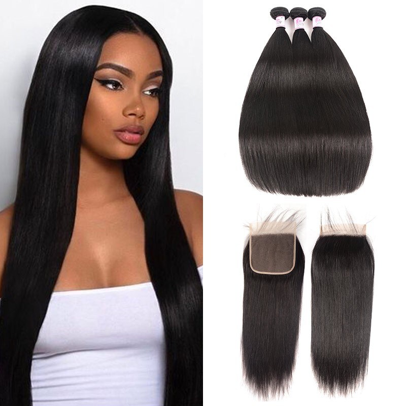 Brazilian Straight Hair Bundles With 6x6 Lace Closure