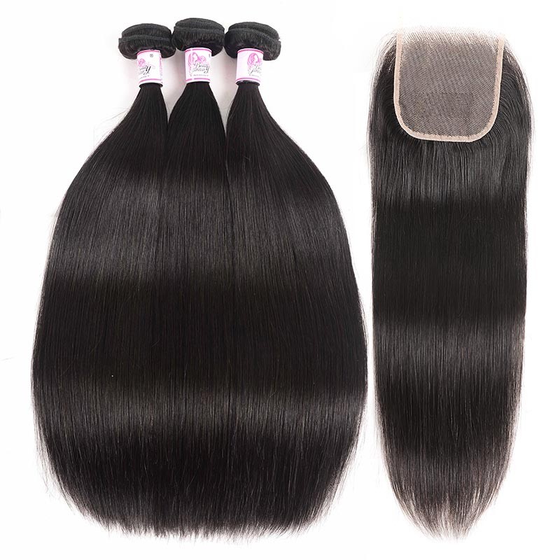 Beautyforever Straight Hair 3bundles With Free Part 4x4 Lace Closure