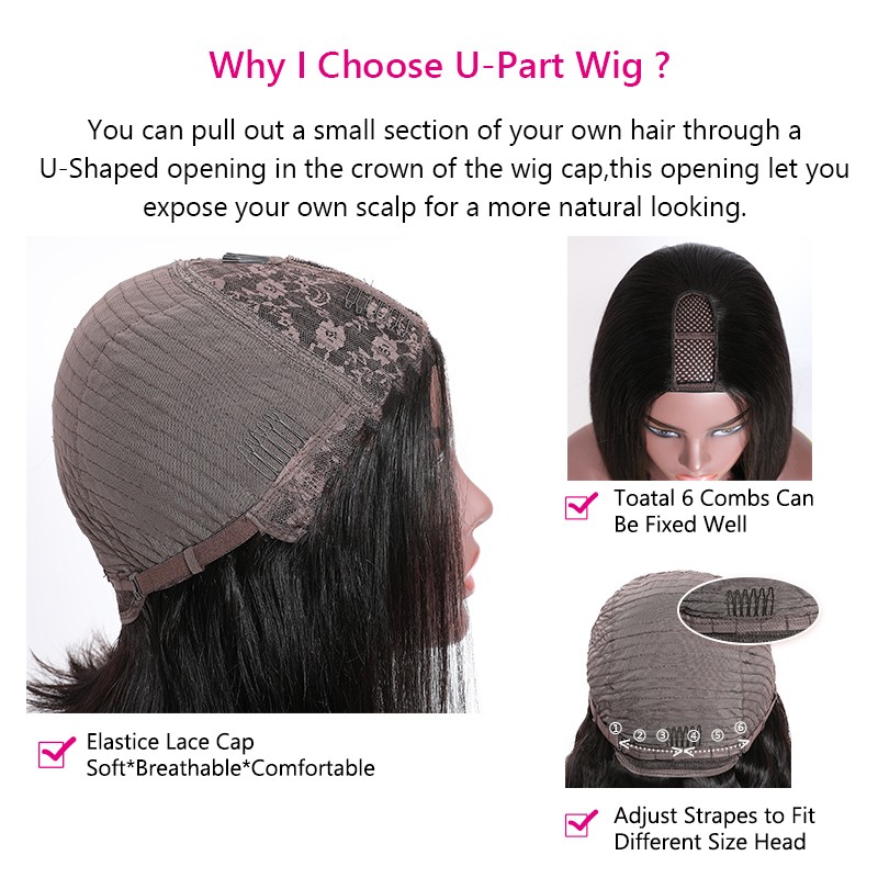Beautyforever Straight Human Hair U Part Wig Bob 2x4 ...