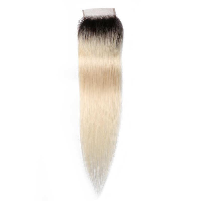 1b/613 Blonde Ombre Color 4*4 Inch Lace Closure 1 Piece Straight Human Hair 