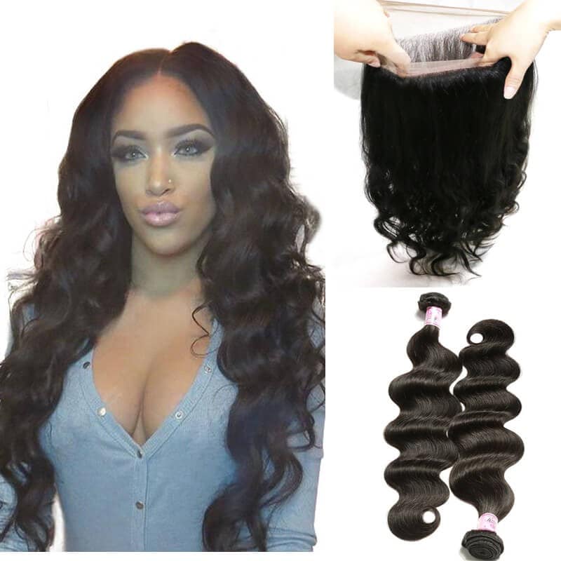 frontal lace closure with 2 bundles