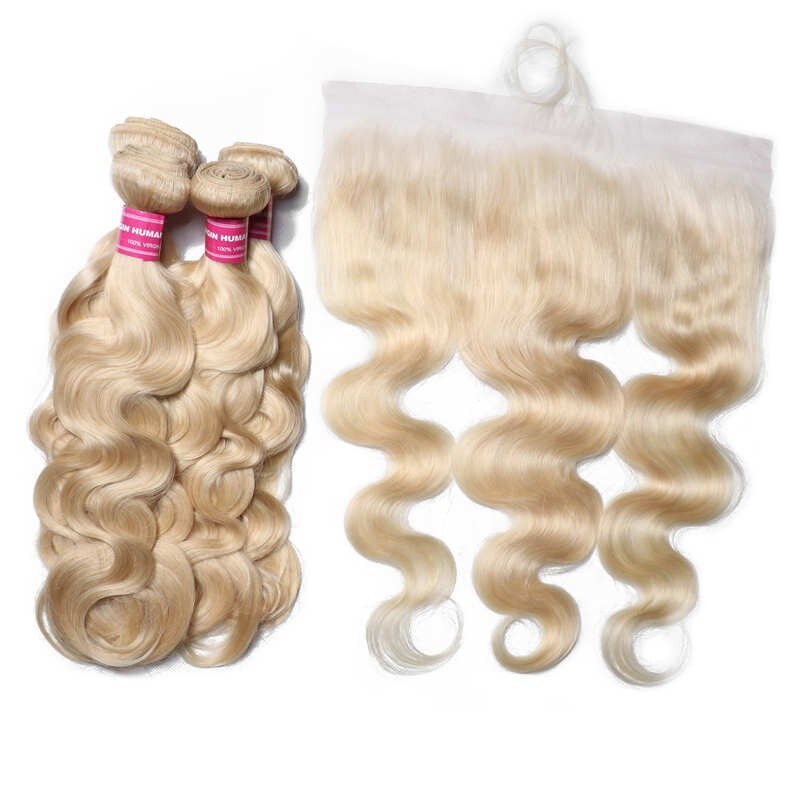  Body Wave 613 Blonde Human Hair 4 Bundles With 13*4 Inch Lace Frontal