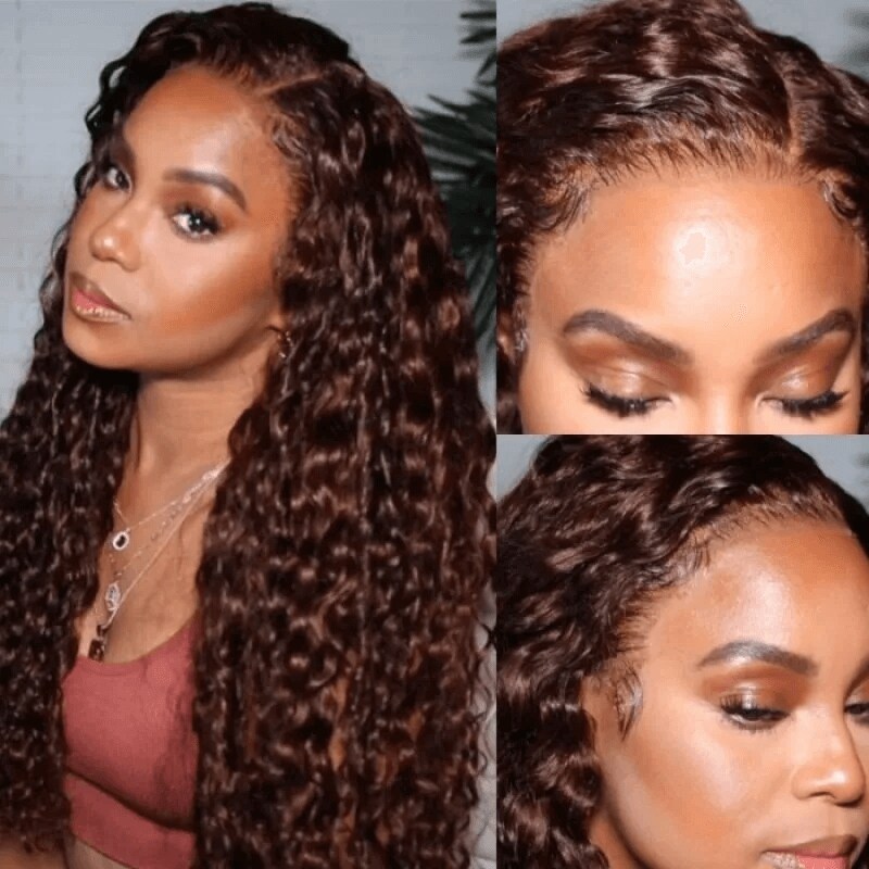 Beautyforever 13x5 T Part Lace Wigs 33B Reddish Brown Hair Water Wave Human Hair Wigs With Baby Hair