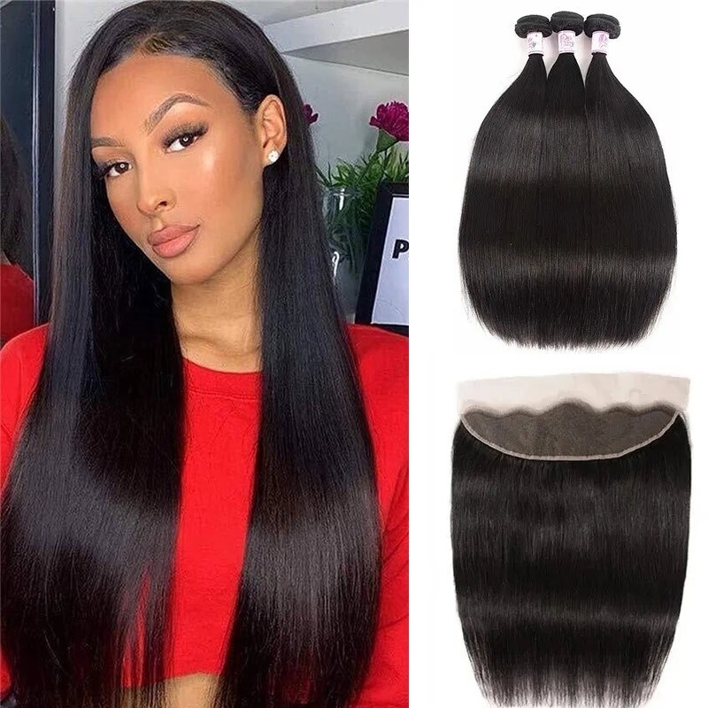 straight Lace Frontal With Human Hair Bundles