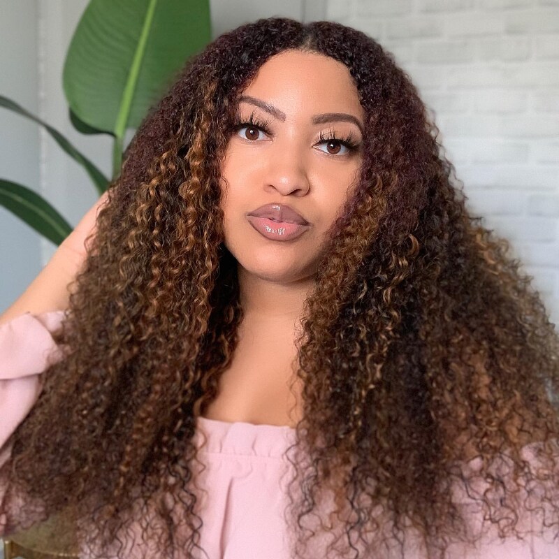 Jerry Curly Highlight Brown 13x4 Lace Front Wigs