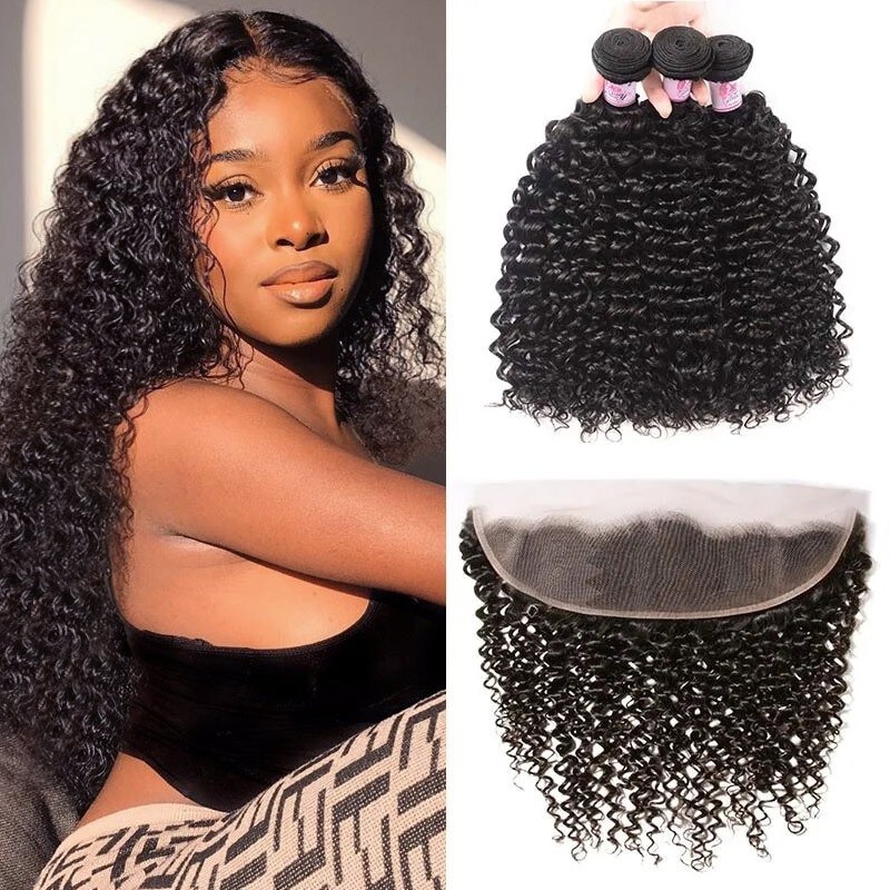 Jerry curly lace frontal closure with bundles