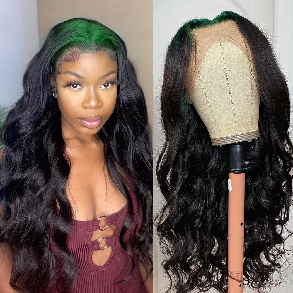 13x4 Lace Front Wig With Green Roots Black Hair