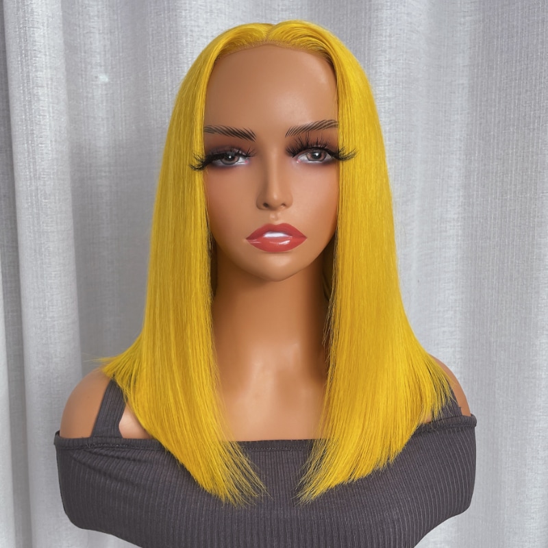 lemon yellow human hair wig