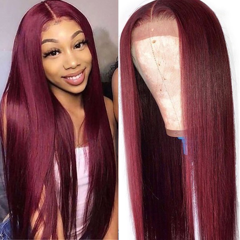 Burgundy Wig Brazilian Straight Human Hair Lace Wig