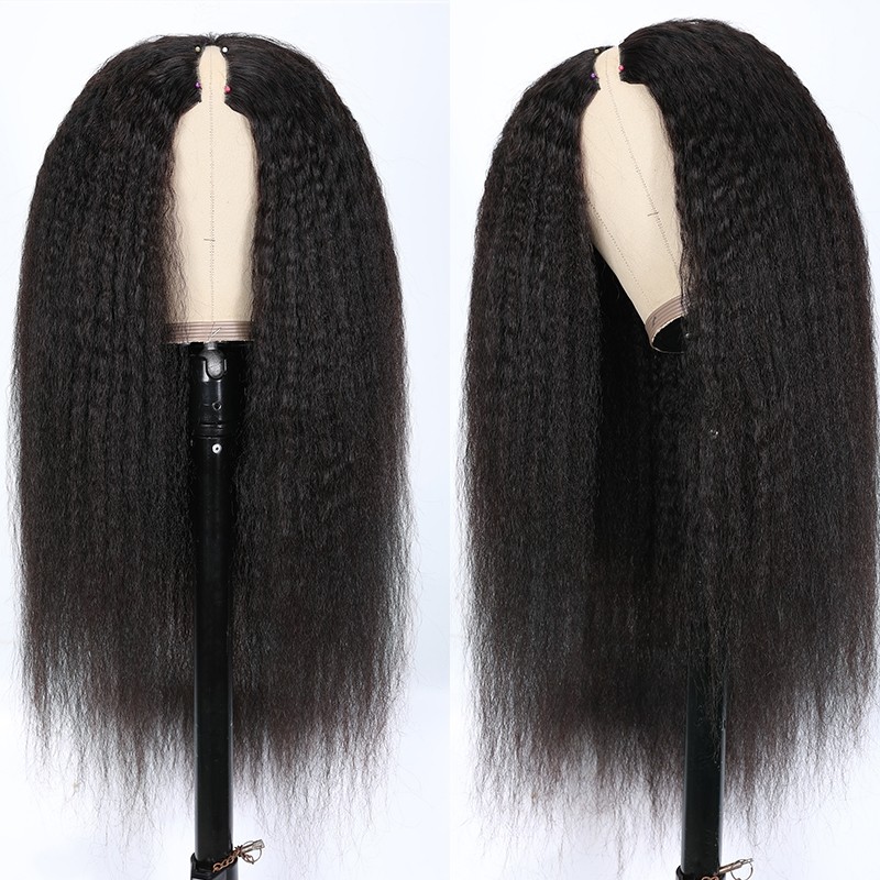 Crisp Kinky Straight V Part Wig View Nature