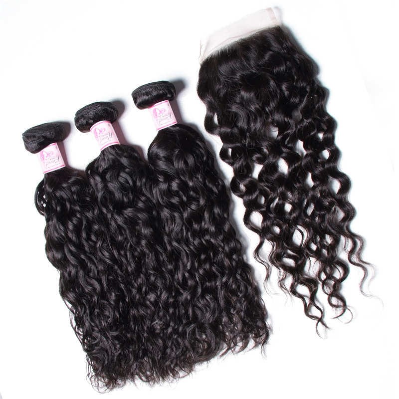 Beautyforever Water Wave Lace Closure With 3 Bundles Peruivan