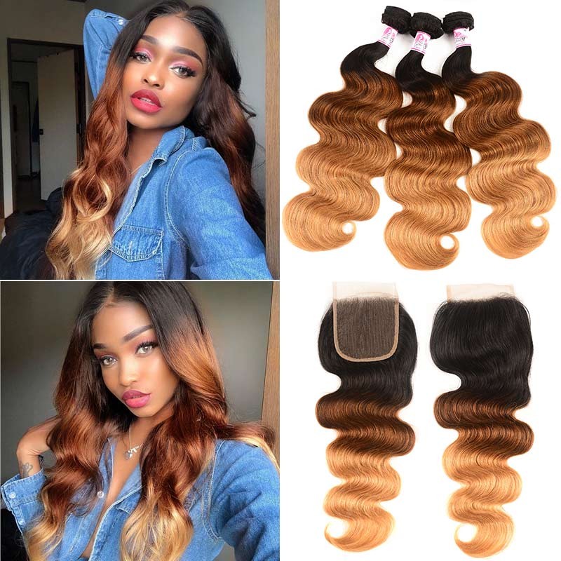 Ombre Hair 3Bundles With Lace Closure