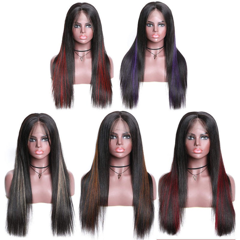 highlights color real hair wig
