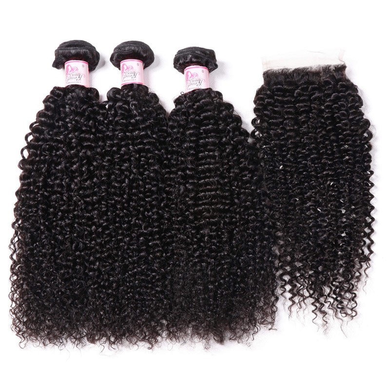 Kinky Curly Hair Closure With 3 Bundles