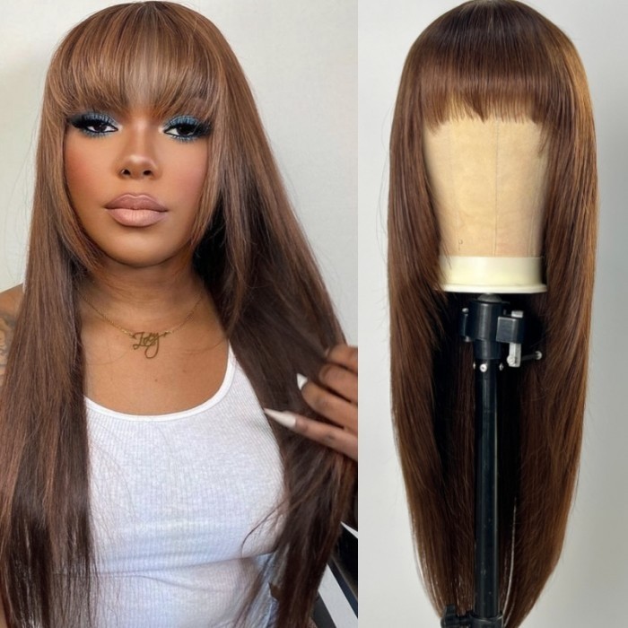 Beautyforever Glueless Human Hair Wigs Mocha Brown Straight Layered Wig