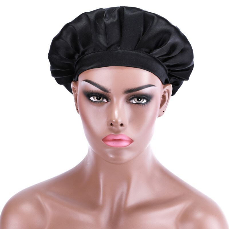 Beautyforever Soft Satin Sleeping Cap Silk Night Sleep Hat NightCap For Women Black Color - T