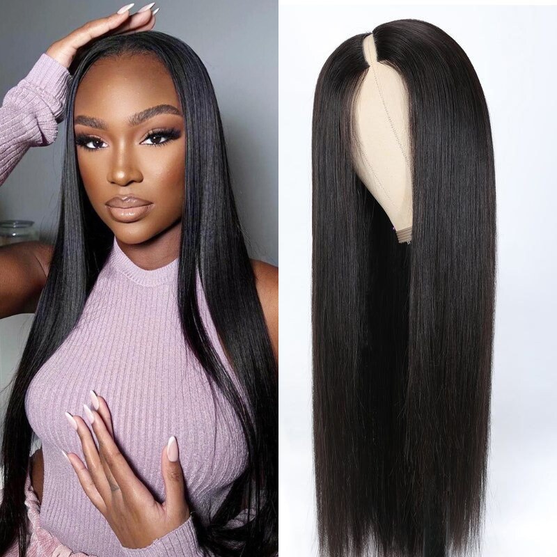 Beautyforever Long Straight Hair U Part Wig Glueless Human Hair Wigs 2x4 Opening Size 200% Density Natural Color