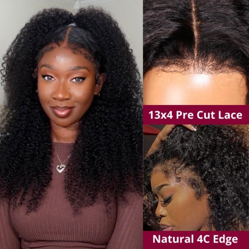 Beautyforever 4C Edges Realistic Hairline Lace Front Kinky Curly 150 Density Human Hair Wigs