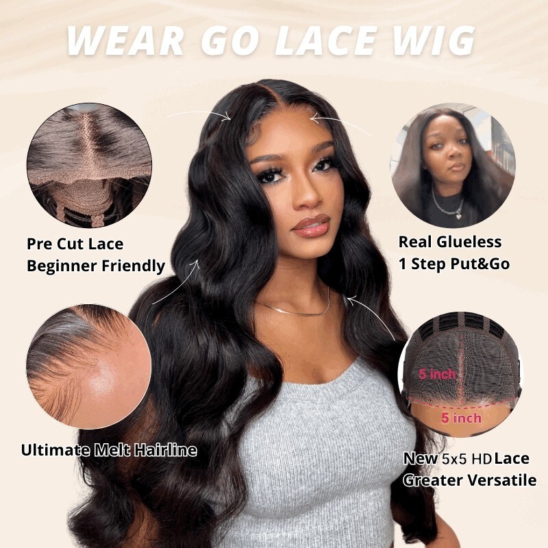 Beautyforever 5x5 HD Lace Wigs Pre Plucked Body Wave Hair Lace Closure ...