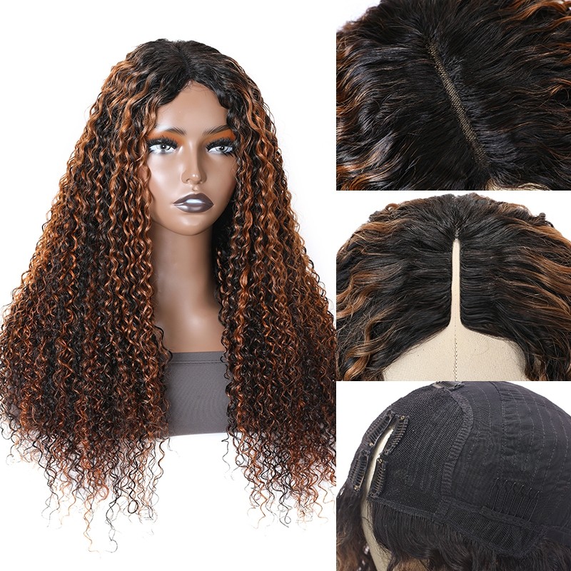 Beautyforever V Part Wig Jerry Curly Balayage Highlight Color Wigs