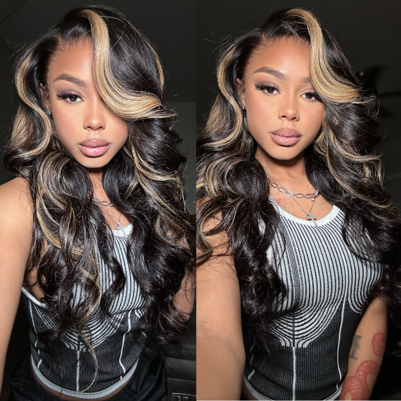 Beautyforever Blonde Highlight 13x4 Chocolate Brown Transparent Lace Frontal Wigs Body Wave Hairstyle